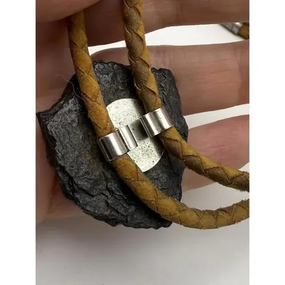 Vintage Braided Leather Bolo Tie with Black Stone Slide